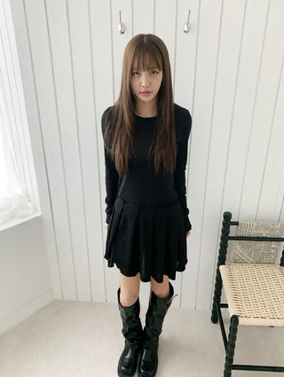 Purin Pleated Long Sleeve Layered Dress Tee