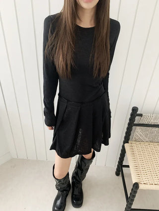 Purin Pleated Long Sleeve Layered Dress Tee