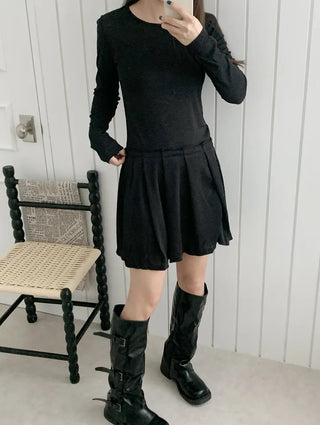 Purin Pleated Long Sleeve Layered Dress Tee