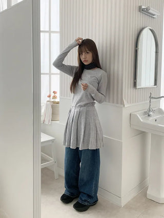 Purin Pleated Long Sleeve Layered Dress Tee