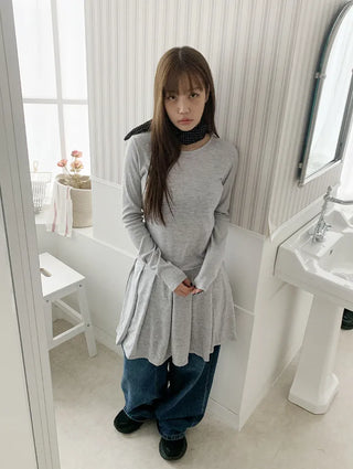 Purin Pleated Long Sleeve Layered Dress Tee