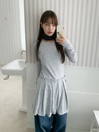 Purin Pleated Long Sleeve Layered Dress Tee