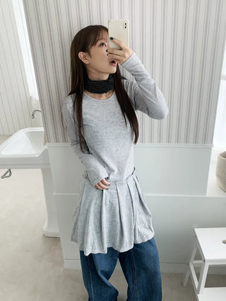 Purin Pleated Long Sleeve Layered Dress Tee
