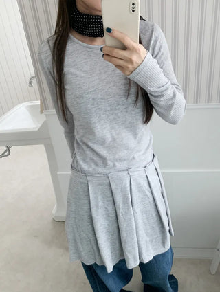 Purin Pleated Long Sleeve Layered Dress Tee