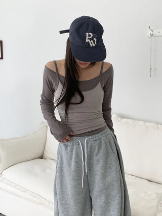 Cozy Off Shoulder Striped Sleeveless Set