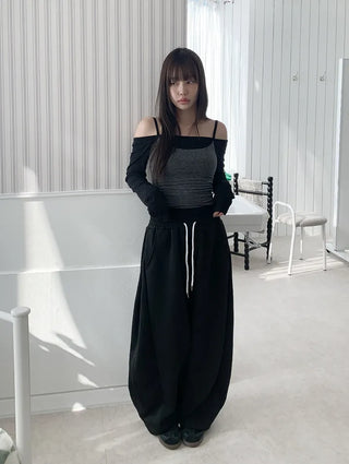 Cozy Off Shoulder Striped Sleeveless Set
