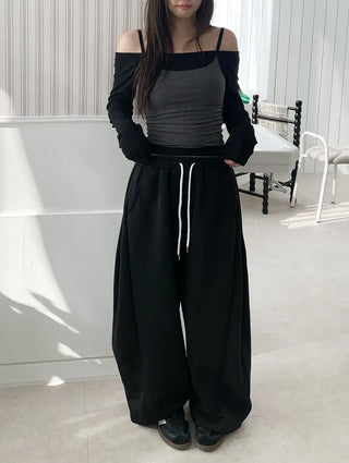 Cozy Off Shoulder Striped Sleeveless Set