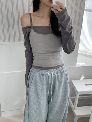 Cozy Off Shoulder Striped Sleeveless Set