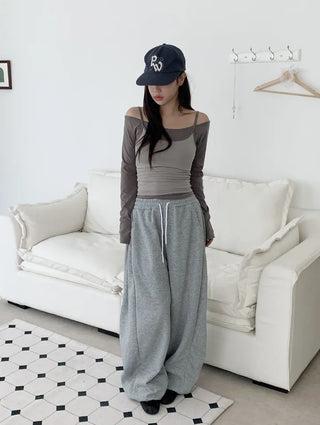 Cozy Off Shoulder Striped Sleeveless Set