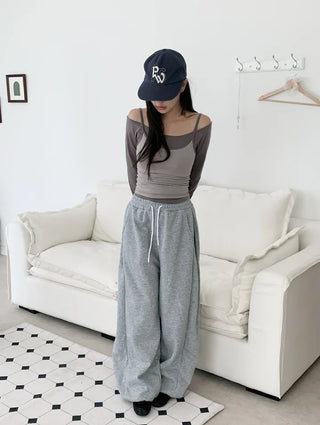 Cozy Off Shoulder Striped Sleeveless Set