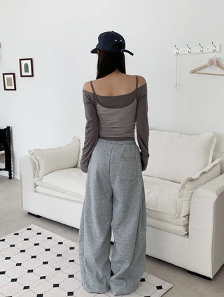 Cozy Off Shoulder Striped Sleeveless Set