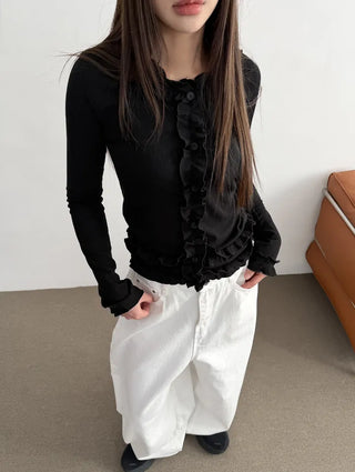 Mark Frill Ribbed Cardigan
