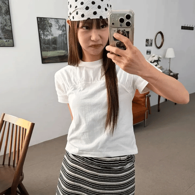 Basic Half Shirred Short Sleeve Tee