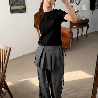 Pocket Layered Wide Frill Pants