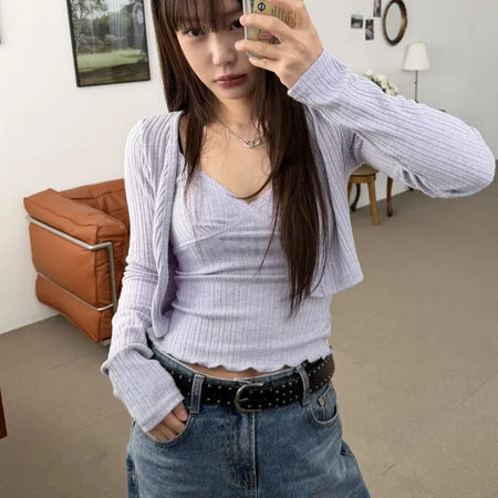 Purple Vintage Sleeveless Cardigan Set