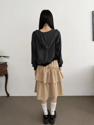 New Spring Arrival Toffee Soft Striped Zip Up Hoodie