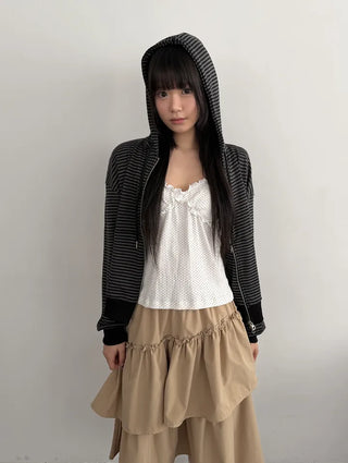 New Spring Arrival Toffee Soft Striped Zip Up Hoodie