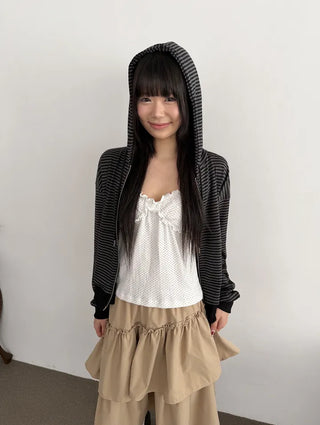 New Spring Arrival Toffee Soft Striped Zip Up Hoodie