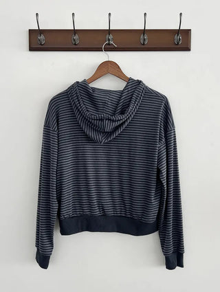 New Spring Arrival Toffee Soft Striped Zip Up Hoodie