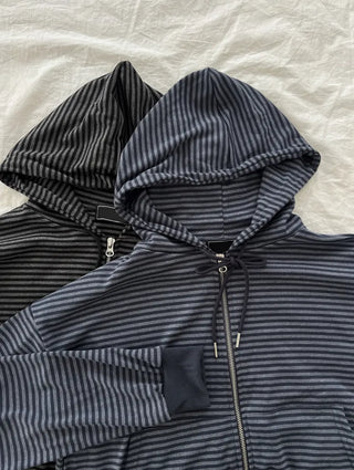 New Spring Arrival Toffee Soft Striped Zip Up Hoodie