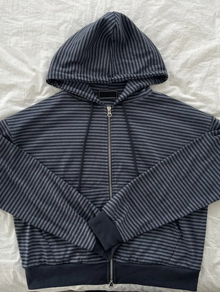 New Spring Arrival Toffee Soft Striped Zip Up Hoodie