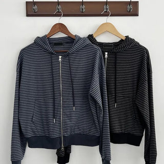 New Spring Arrival Toffee Soft Striped Zip Up Hoodie