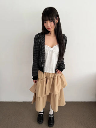 New Spring Arrival Toffee Soft Striped Zip Up Hoodie