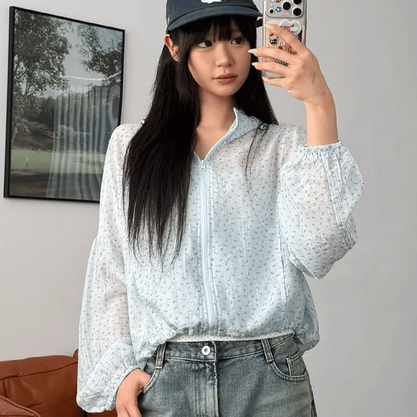 Slen Flower String Hooded Windbreaker Jacket