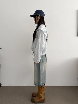 Slen Flower String Hooded Windbreaker Jacket