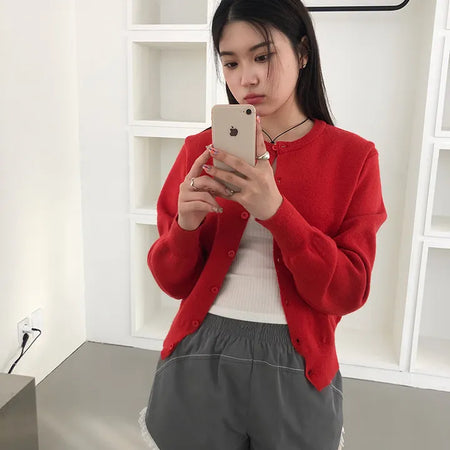 Basic Round Button Knit Cardigan