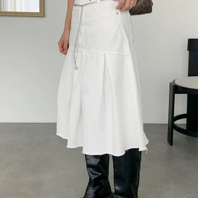 Flare Cotton Midi Skirt Ivory