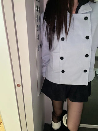 Classic double button collar half coat in