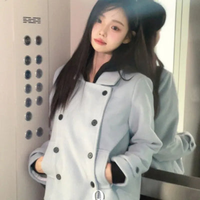 Classic double button collar half coat in