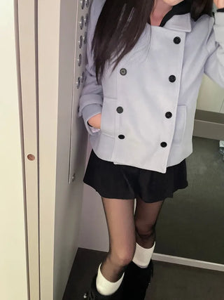 Classic double button collar half coat in