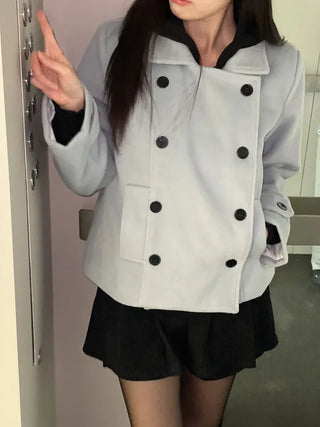 Classic double button collar half coat in