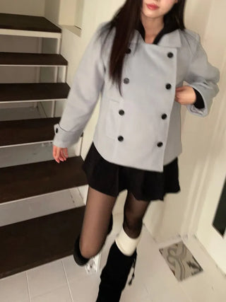Classic double button collar half coat in