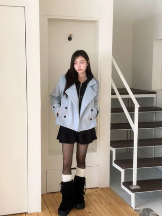 Classic double button collar half coat in