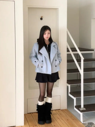 Classic double button collar half coat in