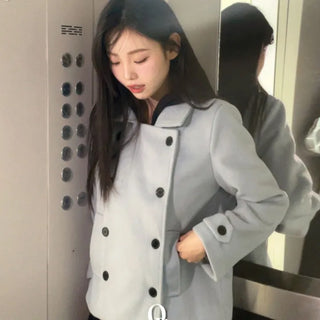 Classic double button collar half coat in