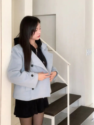 Classic double button collar half coat in
