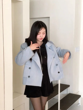 Classic double button collar half coat in
