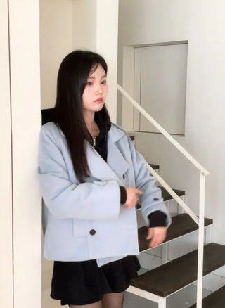 Classic double button collar half coat in