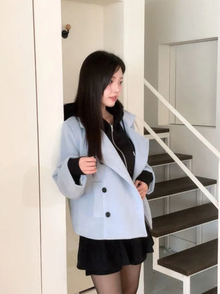 Classic double button collar half coat in