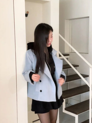 Classic double button collar half coat in