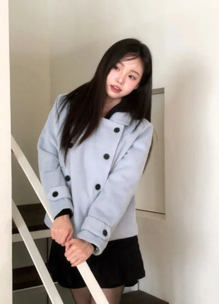 Classic double button collar half coat in