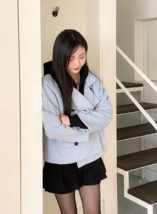 Classic double button collar half coat in