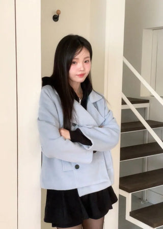 Classic double button collar half coat in
