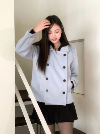 Classic double button collar half coat in