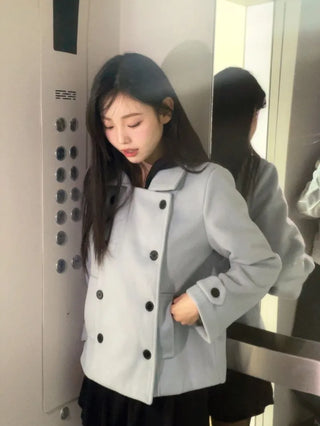 Classic double button collar half coat in