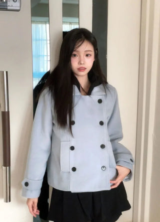 Classic double button collar half coat in